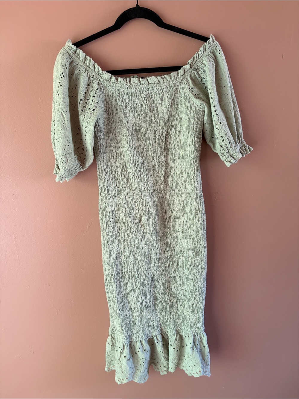Simplee Apparel Light Sage One-Shoulder Eyelet Midi Dress
